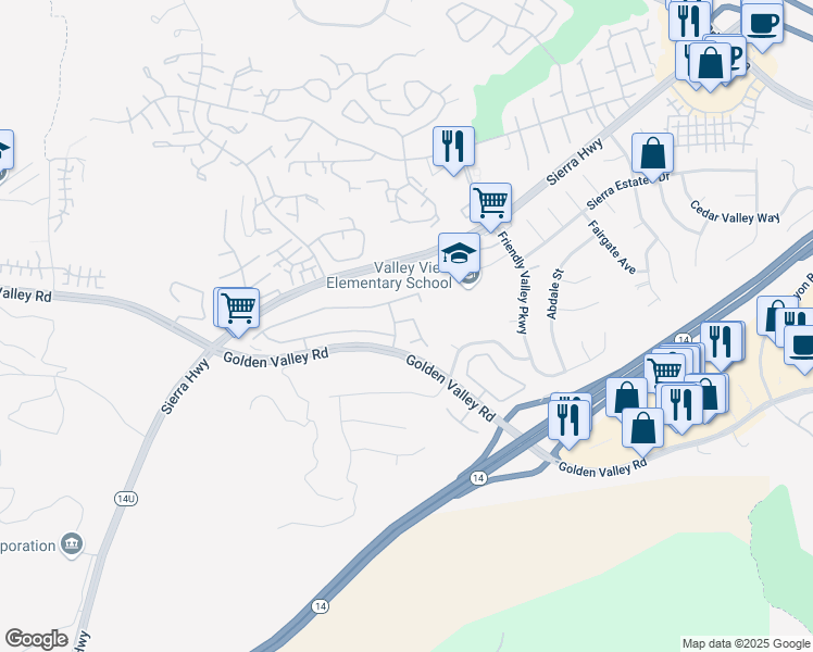 map of restaurants, bars, coffee shops, grocery stores, and more near 26127 Rene Veluzat in Santa Clarita