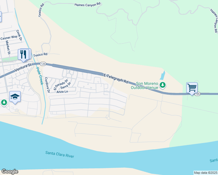 map of restaurants, bars, coffee shops, grocery stores, and more near 394 Water Lily Street in Fillmore
