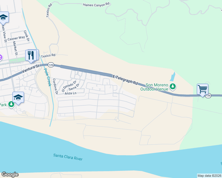 map of restaurants, bars, coffee shops, grocery stores, and more near 362 Hydrangea Street in Fillmore