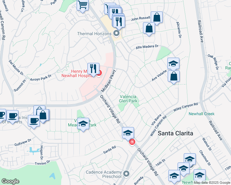 map of restaurants, bars, coffee shops, grocery stores, and more near 23788 Vía Irana in Santa Clarita