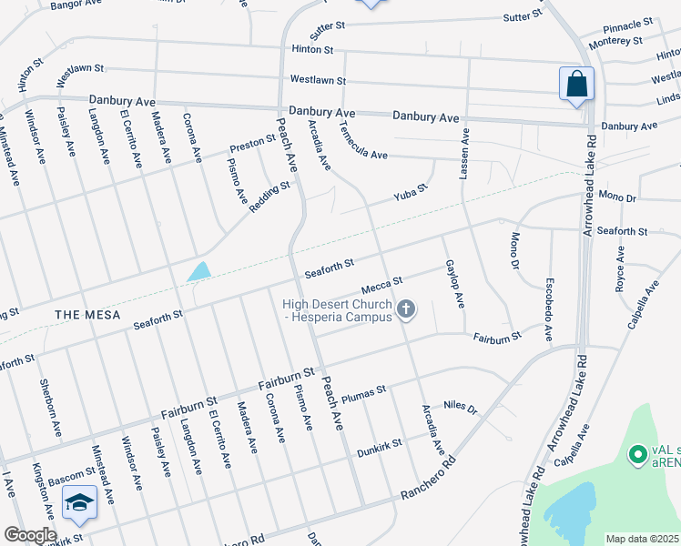 map of restaurants, bars, coffee shops, grocery stores, and more near 18403 Seaforth Street in Hesperia