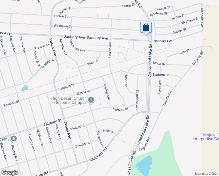 map of restaurants, bars, coffee shops, grocery stores, and more near 7981 Gaylop Avenue in Hesperia