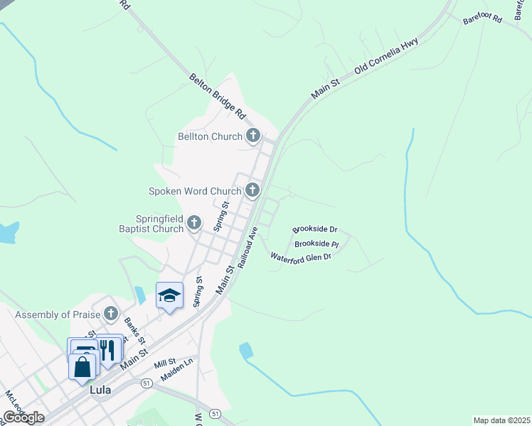 map of restaurants, bars, coffee shops, grocery stores, and more near 108 4th Street in Lula