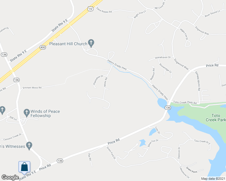 map of restaurants, bars, coffee shops, grocery stores, and more near 38 Chestnut Trail in Dawsonville