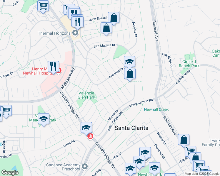 map of restaurants, bars, coffee shops, grocery stores, and more near 25427 Vía Labrada in Santa Clarita