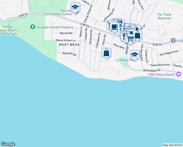 map of restaurants, bars, coffee shops, grocery stores, and more near 2201 Edgewater Way in Santa Barbara