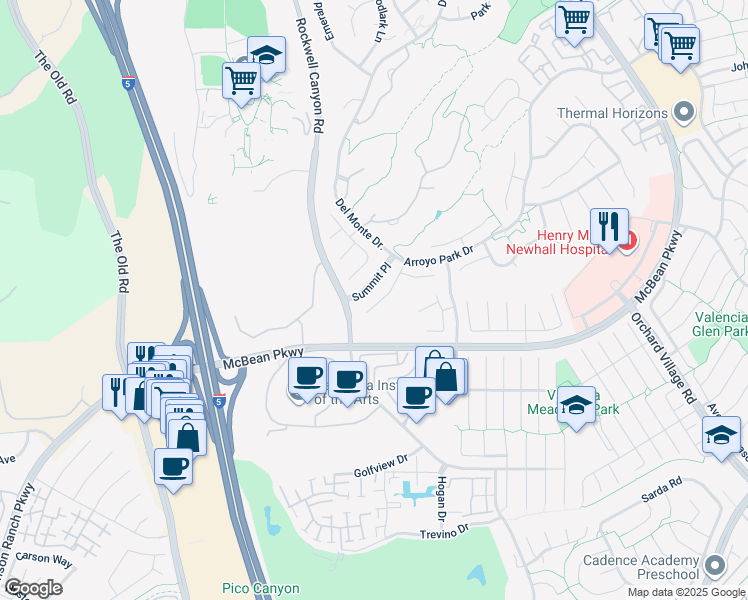map of restaurants, bars, coffee shops, grocery stores, and more near 26029 Tourelle Place in Santa Clarita