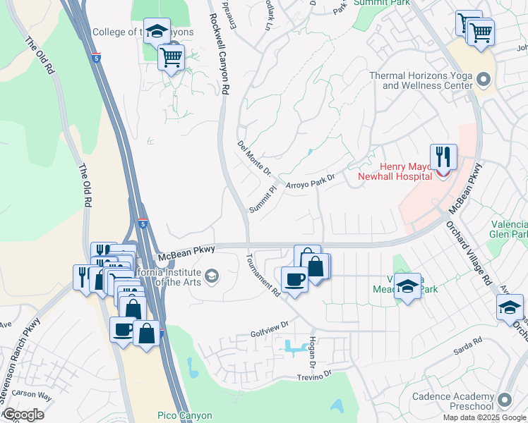 map of restaurants, bars, coffee shops, grocery stores, and more near 26029 Tourelle Place in Santa Clarita