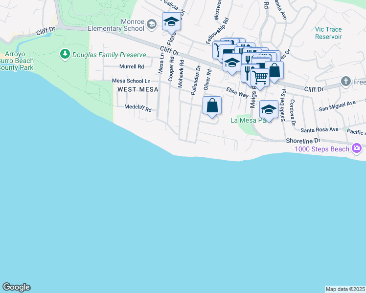 map of restaurants, bars, coffee shops, grocery stores, and more near 2201 Edgewater Way in Santa Barbara