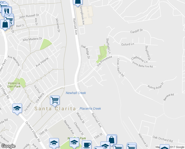 map of restaurants, bars, coffee shops, grocery stores, and more near 22701 Flower Field Avenue in Santa Clarita