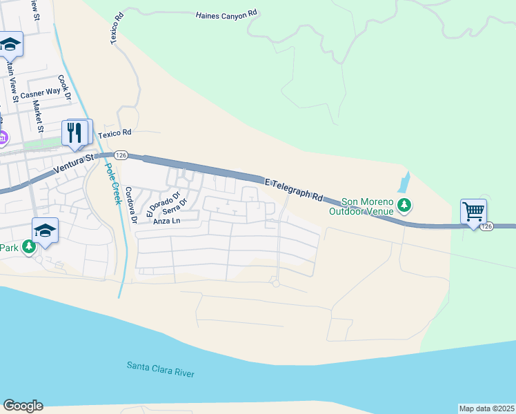 map of restaurants, bars, coffee shops, grocery stores, and more near 346 Hydrangea Street in Fillmore