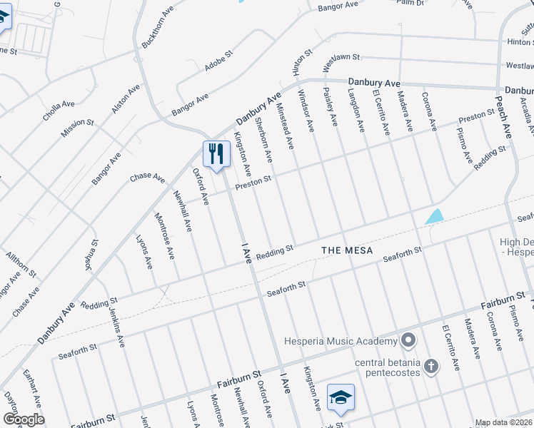 map of restaurants, bars, coffee shops, grocery stores, and more near 8001 Kingston Avenue in Hesperia