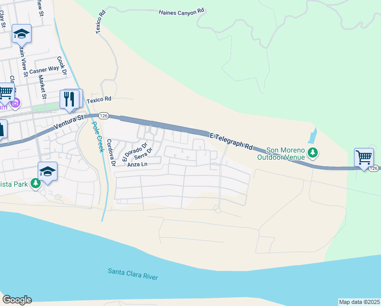 map of restaurants, bars, coffee shops, grocery stores, and more near 314 Hydrangea Street in Fillmore