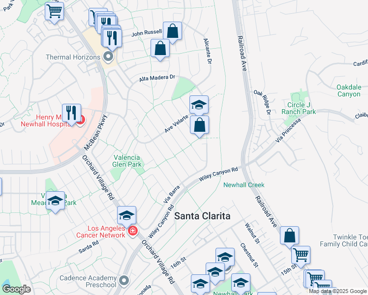 map of restaurants, bars, coffee shops, grocery stores, and more near 25402 Vía Jardin in Santa Clarita