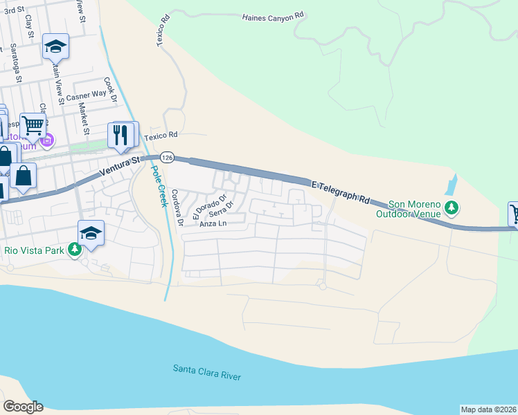 map of restaurants, bars, coffee shops, grocery stores, and more near 254 Hydrangea Street in Fillmore