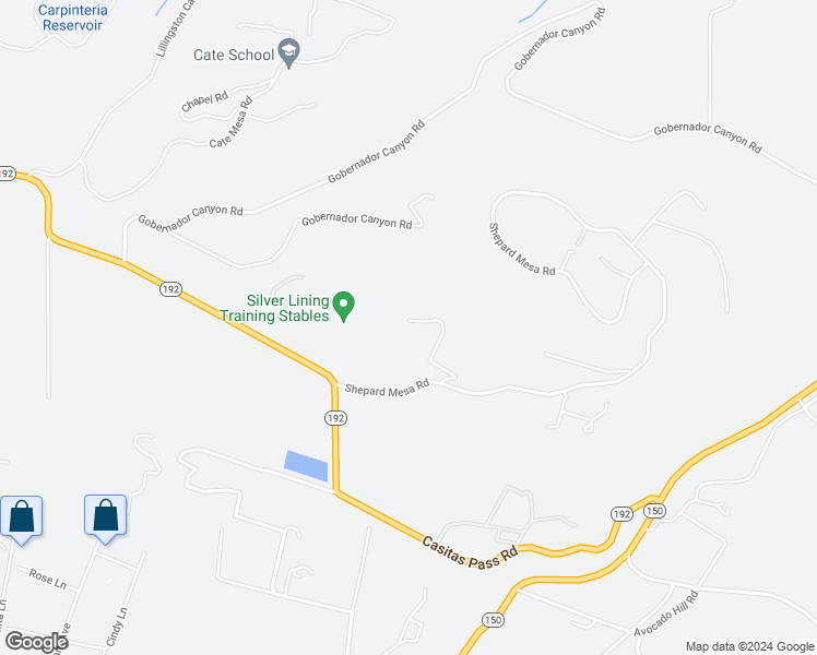 map of restaurants, bars, coffee shops, grocery stores, and more near 6814 Shepard Mesa Road in Carpinteria