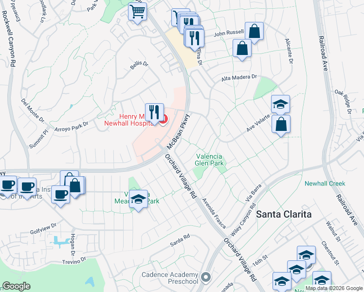 map of restaurants, bars, coffee shops, grocery stores, and more near 23850 Vía Jacara in Santa Clarita