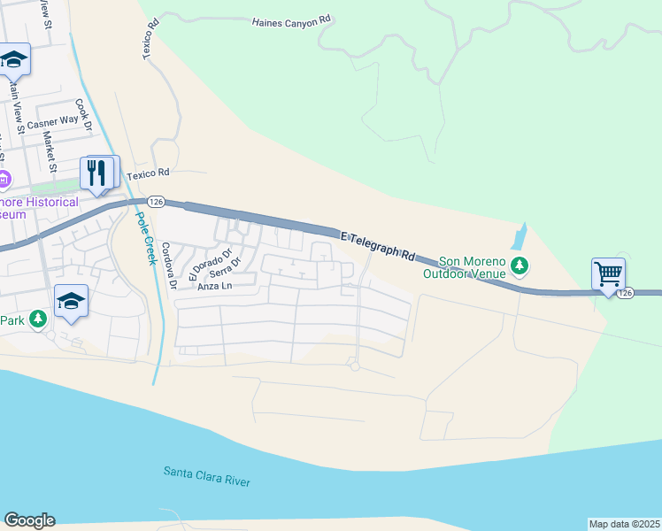 map of restaurants, bars, coffee shops, grocery stores, and more near 346 Hydrangea Street in Fillmore