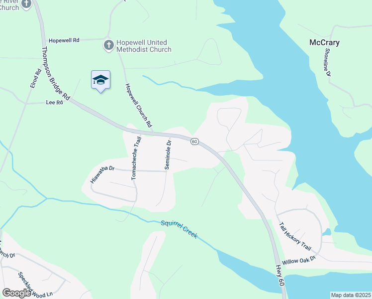 map of restaurants, bars, coffee shops, grocery stores, and more near 4445 Thompson Bridge Road in Gainesville