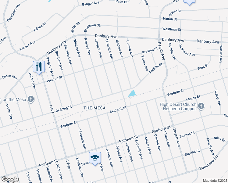 map of restaurants, bars, coffee shops, grocery stores, and more near 8005 Langdon Avenue in Hesperia