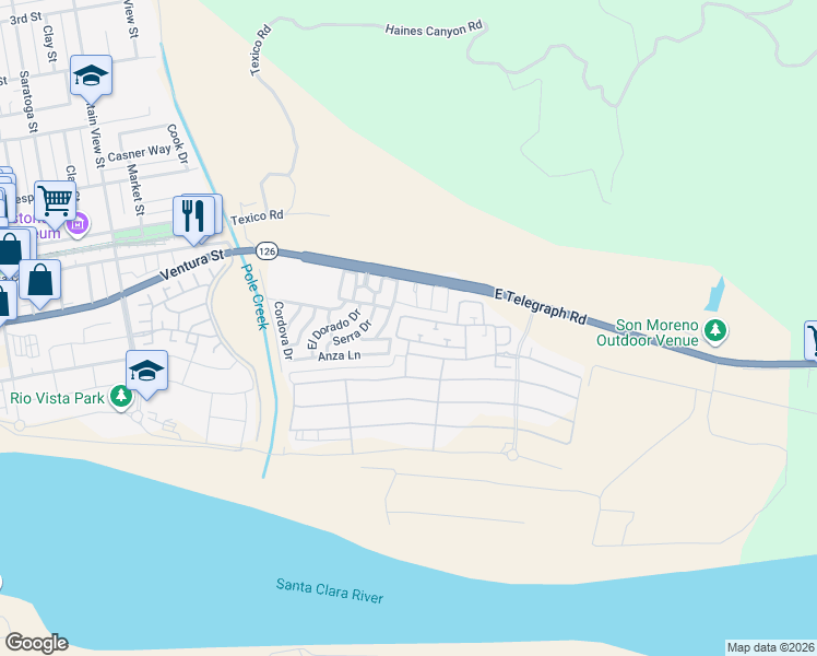 map of restaurants, bars, coffee shops, grocery stores, and more near 254 Hydrangea Street in Fillmore