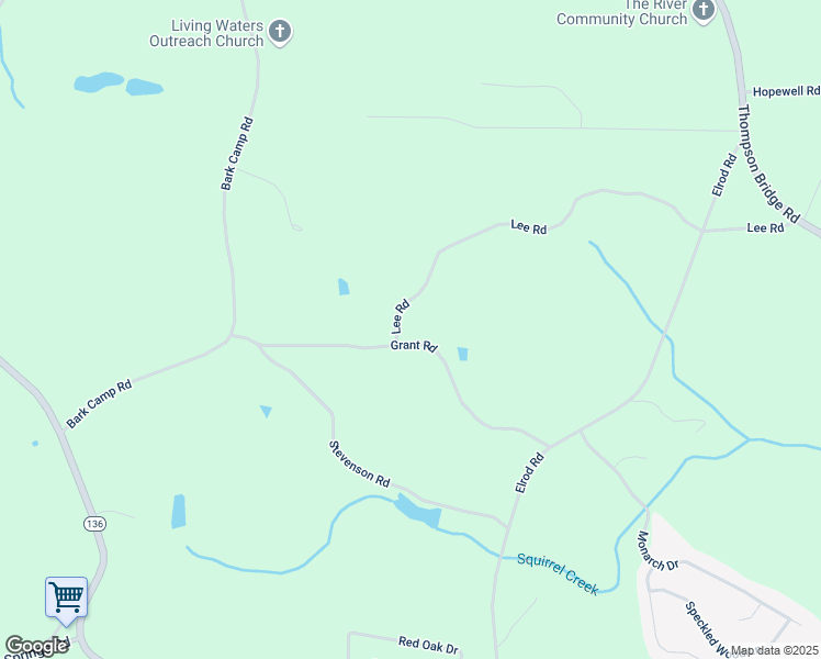 map of restaurants, bars, coffee shops, grocery stores, and more near 5129 Lee Road in Gainesville