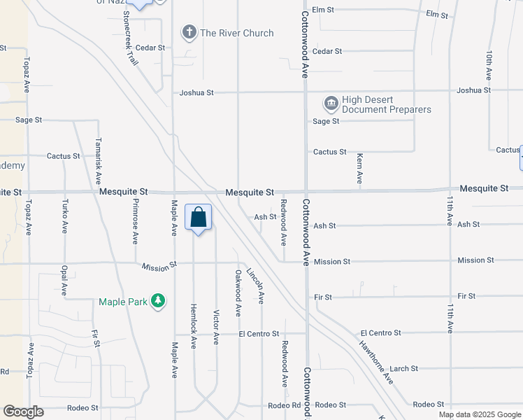 map of restaurants, bars, coffee shops, grocery stores, and more near 14782 Ash Street in Hesperia