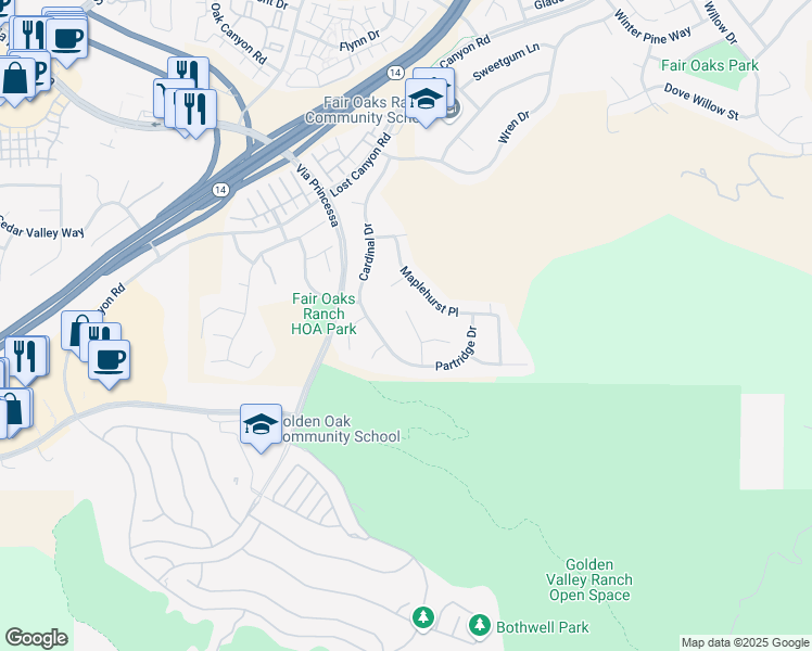 map of restaurants, bars, coffee shops, grocery stores, and more near 26451 Puffin Place in Los Angeles County