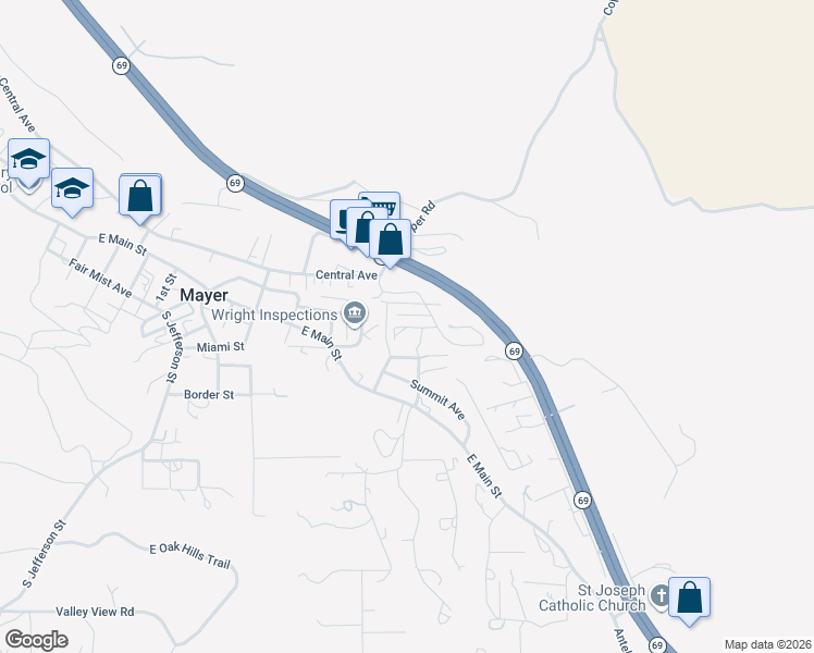 map of restaurants, bars, coffee shops, grocery stores, and more near 13377 Esther Dr in Mayer