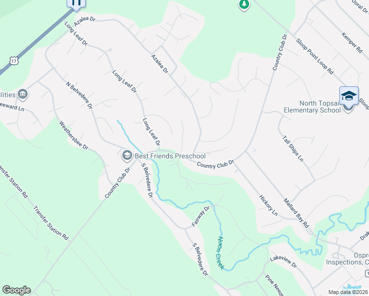 map of restaurants, bars, coffee shops, grocery stores, and more near 732 Azalea Drive in Hampstead