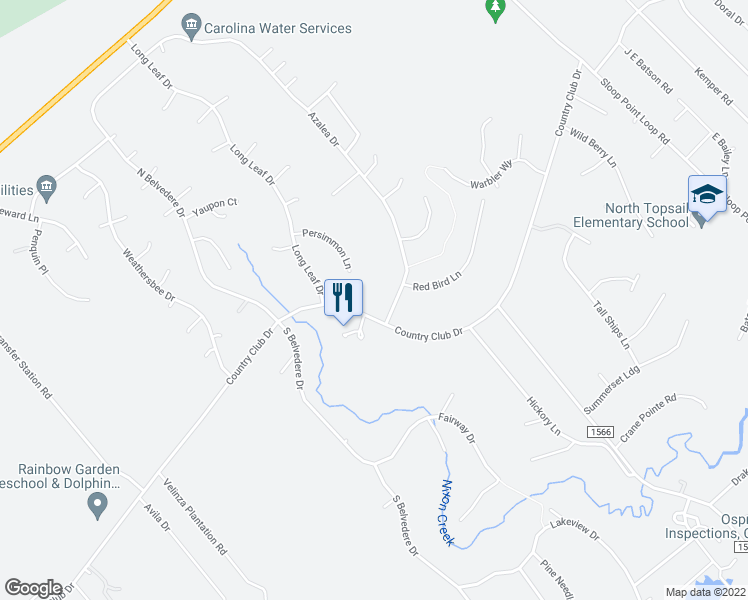 map of restaurants, bars, coffee shops, grocery stores, and more near 732 Azalea Drive in Hampstead