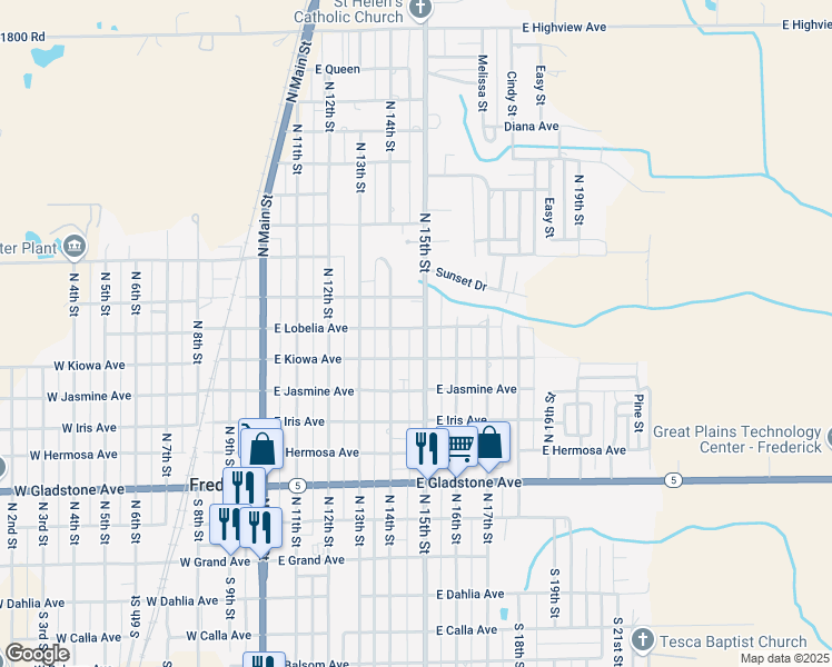 map of restaurants, bars, coffee shops, grocery stores, and more near 702 North 15th Street in Frederick