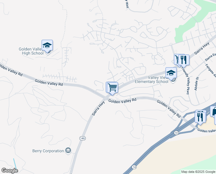 map of restaurants, bars, coffee shops, grocery stores, and more near 19905 Via Ott in Santa Clarita