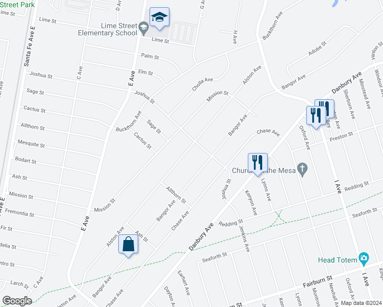 map of restaurants, bars, coffee shops, grocery stores, and more near 8041 Alston Avenue in Hesperia