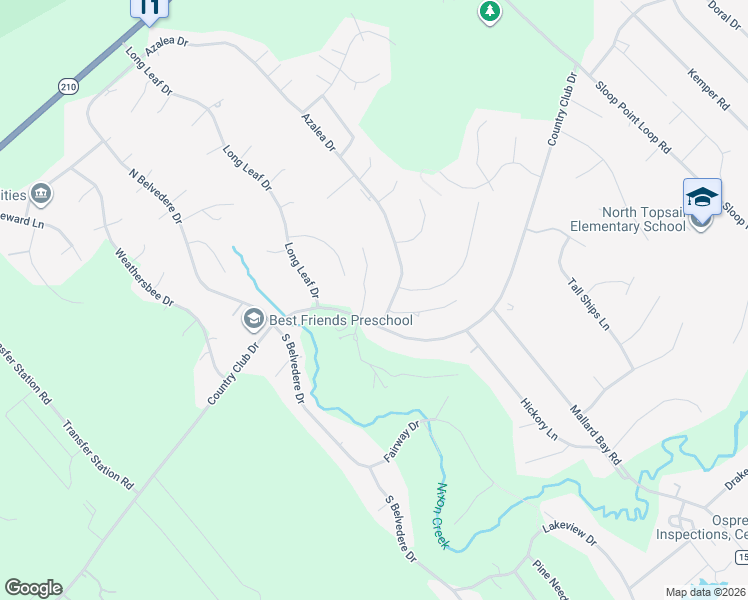 map of restaurants, bars, coffee shops, grocery stores, and more near 732 Azalea Drive in Hampstead