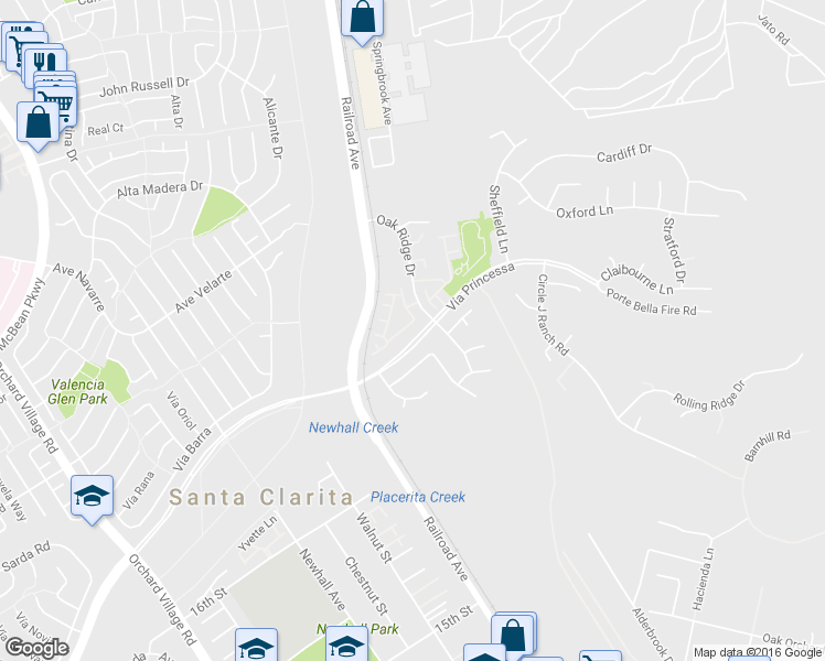 map of restaurants, bars, coffee shops, grocery stores, and more near 22701 Flower Field Avenue in Santa Clarita