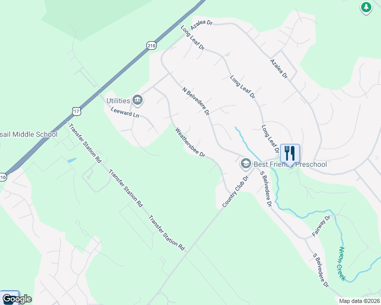 map of restaurants, bars, coffee shops, grocery stores, and more near 220 Weathersbee Drive in Hampstead