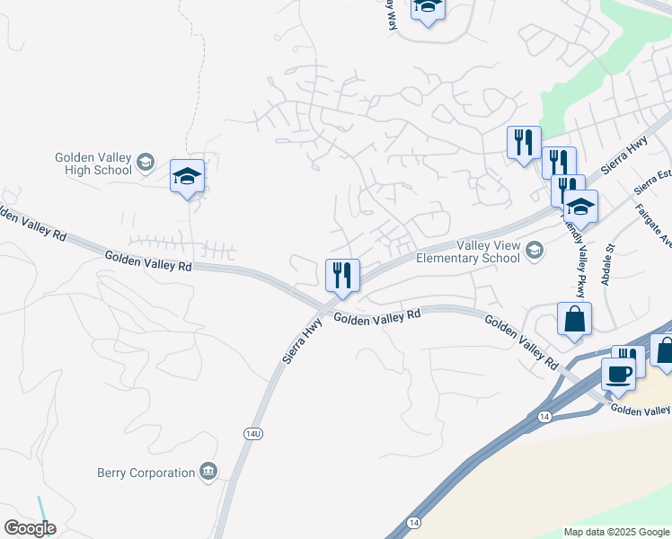 map of restaurants, bars, coffee shops, grocery stores, and more near 19905 Via Ott in Santa Clarita