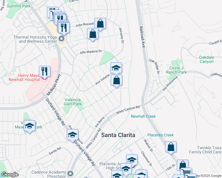 map of restaurants, bars, coffee shops, grocery stores, and more near 25408 Vía Impreso in Santa Clarita