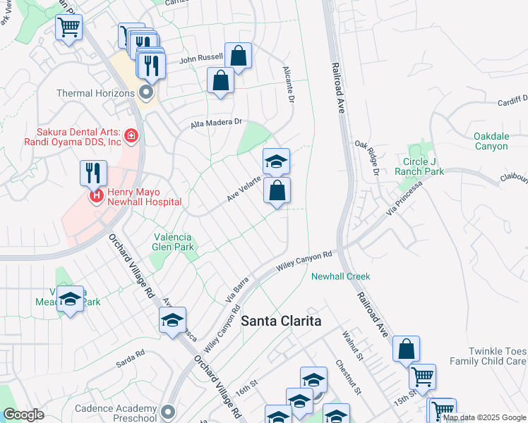 map of restaurants, bars, coffee shops, grocery stores, and more near 25408 Vía Impreso in Santa Clarita