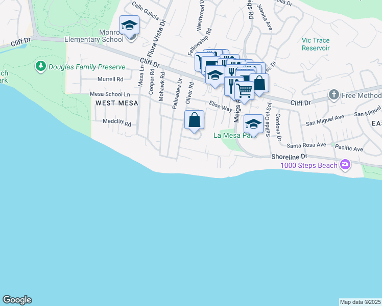 map of restaurants, bars, coffee shops, grocery stores, and more near 2017 El Camino de la Luz in Santa Barbara