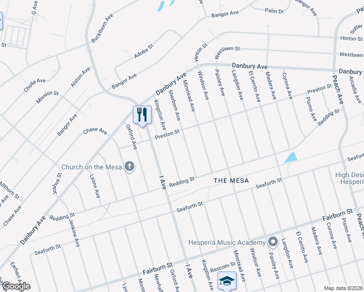 map of restaurants, bars, coffee shops, grocery stores, and more near 8050 Sherborn Avenue in Hesperia