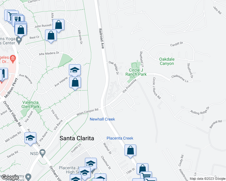 map of restaurants, bars, coffee shops, grocery stores, and more near 25408 Pyramid Peak Dr in Santa Clarita