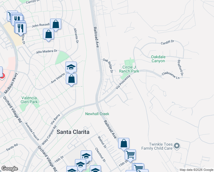 map of restaurants, bars, coffee shops, grocery stores, and more near 25408 Pyramid Peak Dr in Santa Clarita