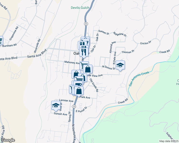 map of restaurants, bars, coffee shops, grocery stores, and more near 75 High Street in Oak View
