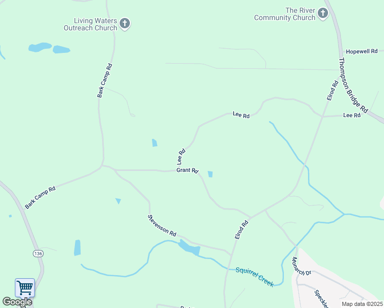 map of restaurants, bars, coffee shops, grocery stores, and more near 5113 Lee Road in Gainesville
