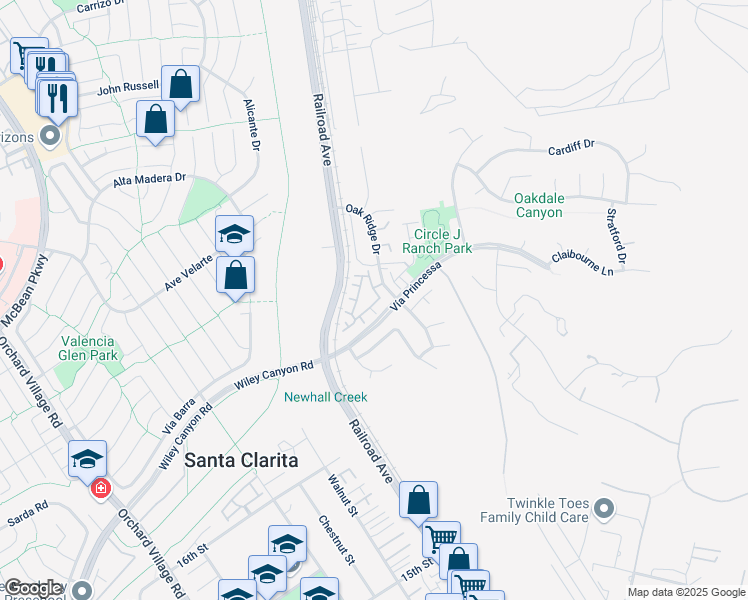 map of restaurants, bars, coffee shops, grocery stores, and more near 22701 Sundance Creek Drive in Santa Clarita