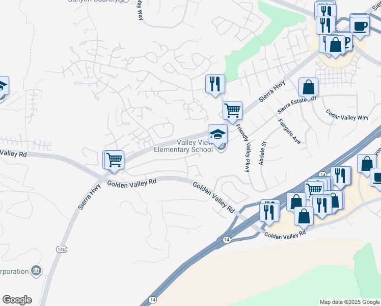 map of restaurants, bars, coffee shops, grocery stores, and more near 19533 Ellis Henry Avenue in Santa Clarita