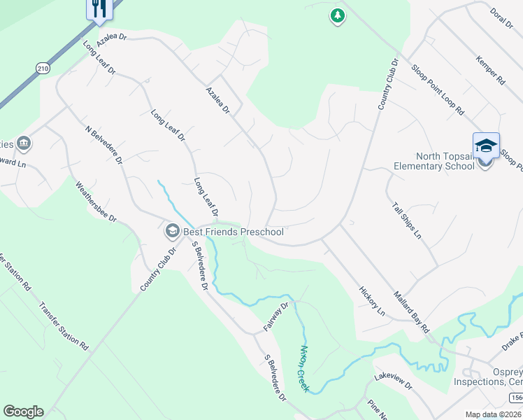 map of restaurants, bars, coffee shops, grocery stores, and more near 728 Azalea Drive in Hampstead