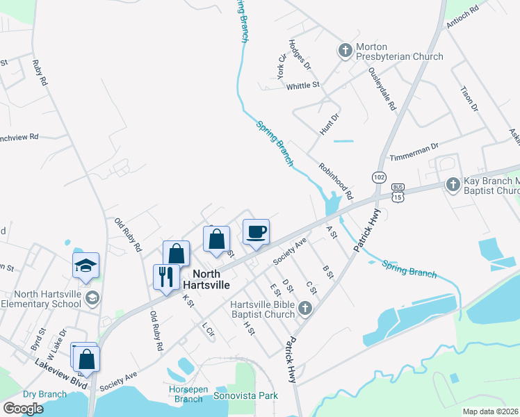 map of restaurants, bars, coffee shops, grocery stores, and more near 732 Pinestraw Street in Hartsville